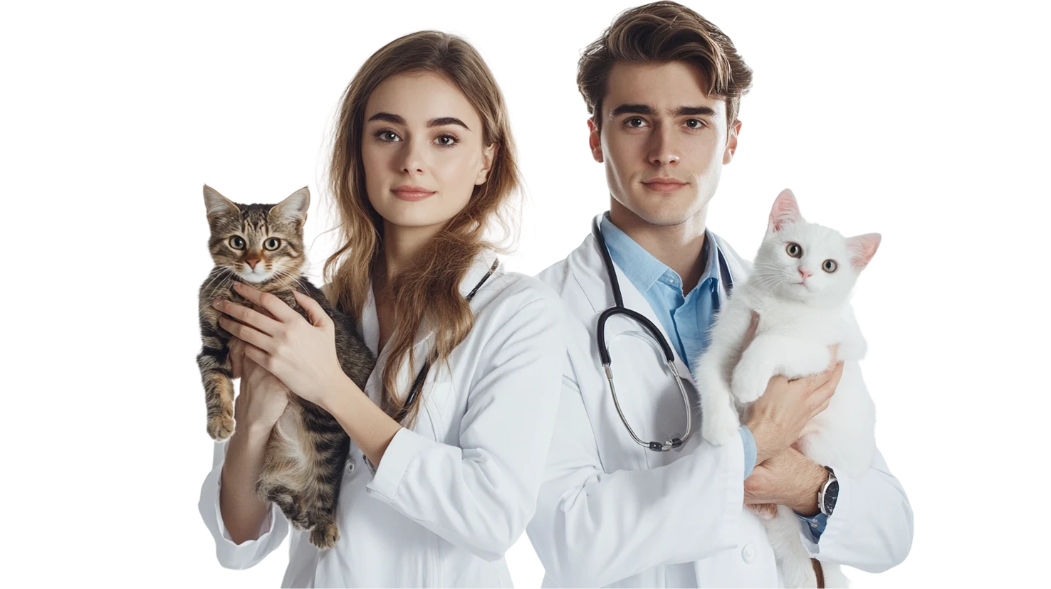 Veterinarians holding a cat and a dog